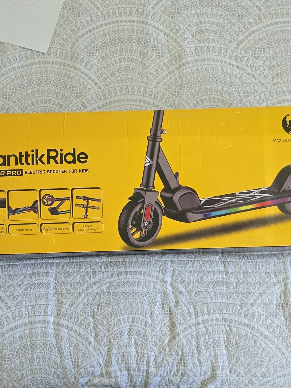 Kids Electric Scooter — Black with Rainbow Deck Accent